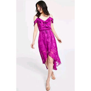 BCX Off Shoulder Ruffled Asymmetrical-Hem Tie-Waist Jacquard Dress Size S NWOT